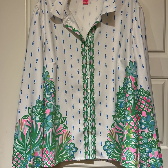 Lilly Pulitzer tavia top blouse XL white green work - Picture 9 of 9